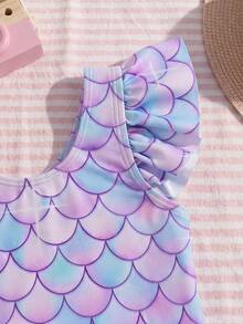SHEIN Baby Girl Fitted Casual Minimalist Comfortable Round Neck Backside Bow Decor One-Piece Swimsuit - Multicolor - View 3