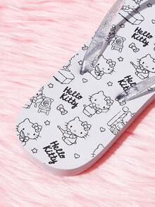 HELLO KITTY AND FRIENDS | SHEIN 女款夾腳拖鞋，可愛童趣印花搭配亮片透明鞋帶，打造經典趣味造型，適合夏季旅遊與春季休閒旅行 - 月光白 - 查看 5