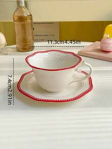 1 Set Embossed Wheat Pattern Ceramic Cup & Saucer, Vintage Baroque Nordic Wheat Design Coffee Cup & Saucer Set, French Afternoon Tea Dessert Cup & Saucer Set, Suitable For Restaurant, Living Room, Cafe - Multicolor - View 11