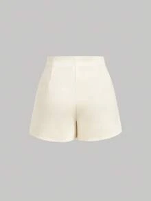 SHEIN MOD 女士优雅纯色撞色蕾丝系带短裤，夏季 - 杏色 - 查看 2