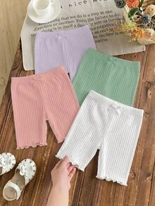 SHEIN 4 pièces/set Leggings ajustés de couleur unie pour jeune fille - Multicolore - Voir 2