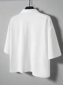 TOKVUE 男士白色夏季街頭風 3D 金色刺繡圖案 Polo 衫，畢業返校季，時尚高端戶外音樂節穿搭 - 白色 - 查看 4