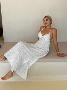 DAZY Women's Floral Print Casual Sleeveless Nightgown For Daily Home Wear - White - View 5