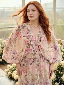 MOTF PREMIUM BLUSA CON ESTAMPADO FLORAL ROMÁNTICO PARA MUJER TALLA GRANDE, PRIMAVERA/VERANO - Rosa - Ver 2