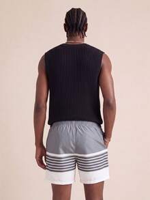 Zalmeno Pantalones cortos de playa holgados con cordón en la cintura y bolsillos a rayas para hombre - Gris - Ver 2
