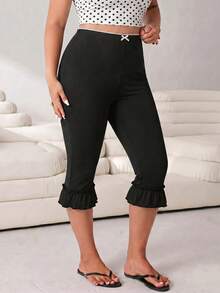 Solflare Quần legging lửng màu đen dáng rộng, bèo nhún, dành cho nữ, cỡ lớn. - màu đen - Xem 3