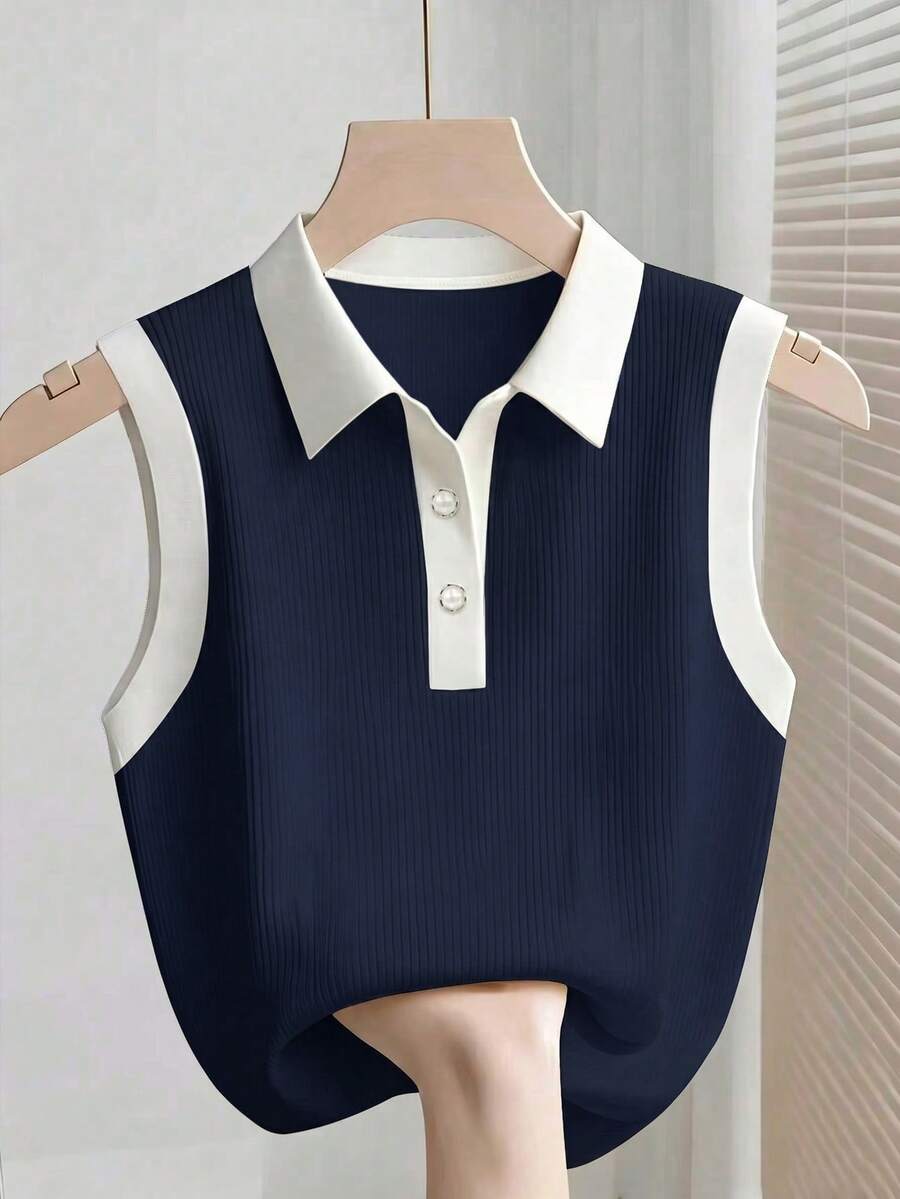GlowEve CURVE Áo hai dây gân phối màu dáng rộng, thích hợp cho mùa xuân và các bữa tiệc hóa trang. - Màu xanh hải quân - Xem 1