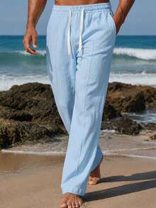 Manfinity RSRT Men's Drawstring Waist Pockets Straight Leg Casual Vacation Pants, Holiday - Baby Blue - View 3