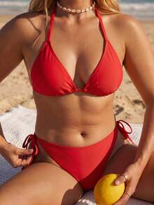Swim Mod Set Baju Renang Tankini Merah Ukuran Plus 3 Potong, Penting untuk Pantai Musim Panas - Merah - View 5
