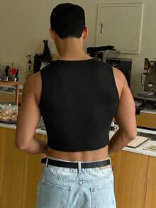 Manfinity Dauomo Men's Hollow-Out Metal Chain Sexy Vest - Black - View 2