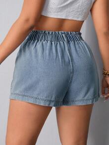 Breezaya Plus Size Summer Casual Elastic Waist Denim Shorts With Large Pockets - Light Wash - View 2