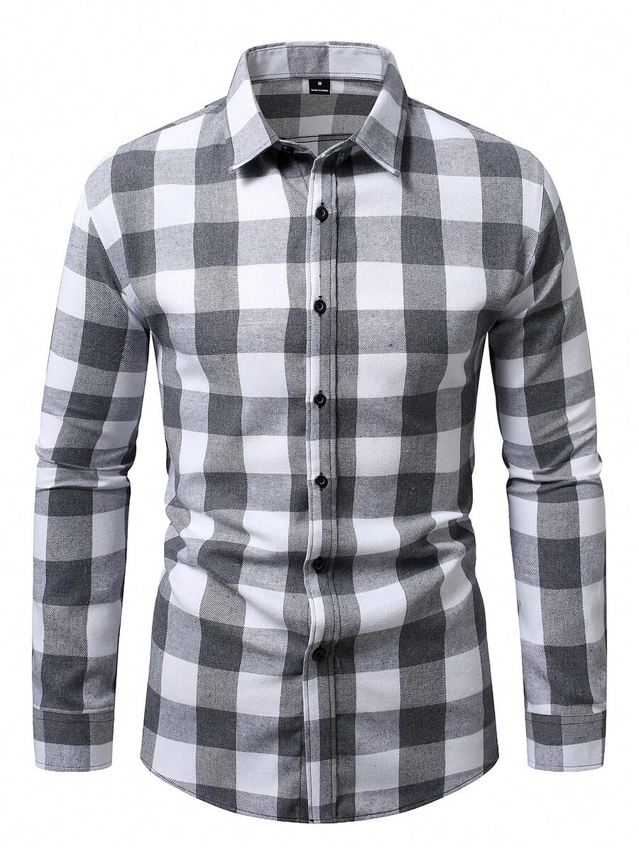 Manfinity Homme Camisa casual de manga larga con botones delanteros para hombre, primavera/verano - Multicolor - Ver 1