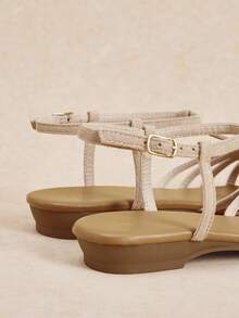 Rosivie Giày sandal đế bằng mũi nhọn màu hồng dành cho nữ, thiết kế quai chữ T rỗng, gót thấp thoải mái, kiểu dáng retro mùa hè, thích hợp đi biển hoặc đi làm. - Bột nhung - Xem 11