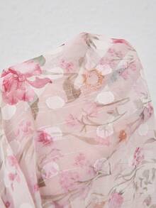 SHEIN Clasi Áo sơ mi nữ size lớn họa tiết hoa, gấu bèo nhún, thắt nơ trước - Nhiều màu - Xem 9