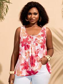 BrightlyHer Plus Size Women Floral Print Ruched Casual Boho Versatile Daily Wear Top , Summer For Festival Beach Vacation Holiday - Multicolor - View 5