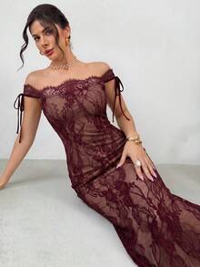 Firerie Đầm dài tay ôm sát dáng chữ S màu đen gợi cảm dành cho nữ mùa thu/đông, thích hợp làm đầm hè, đầm dự tiệc trà, thanh lịch và quyến rũ. - Màu Đỏ Sâu - Xem 7