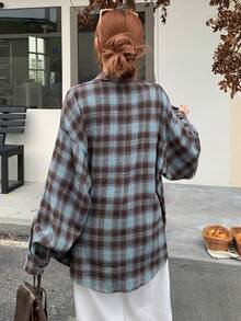 DAZY Women's Spring & Fall Long Sleeve Plaid Shirt,Long Sleeve Tops,Back To School Clothes,Flannels Women - Blue - View 5