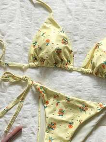 Swim Mod Women's Spring/Summer Jacquard Fabric Random Print Halter Bikini Set - Multicolor - View 5