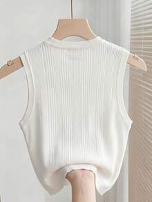 Manfinity Hypemode Men's Solid Color Crew Neck Sleeveless Knit Sweater Vest, Casual For Spring And Summer - Apricot - View 2