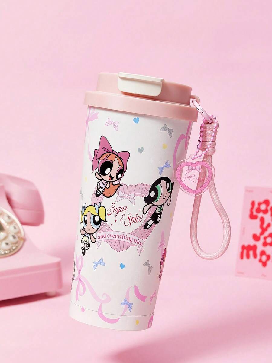 THE POWERPUFF GIRLS X SHEIN 真空保溫不鏽鋼杯,防漏蓋,適用於熱飲/冷飲,適合大多數杯架 - 棕色 - 查看 1