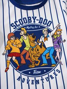 SCOOBY-DOO X SHEIN 男婴字母条纹短袖T恤和短裤休闲套装 - 寶藍色 - 查看 4