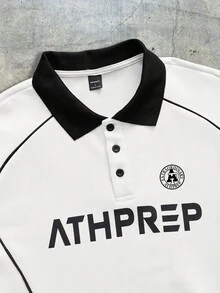 AXEPEAK 男士印花宽松短袖针织 Polo 衫，校园、街头必备单品 - 白色 - 查看 3