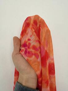 Soleia 女士夏季性感沙滩度假扎染花卉印花垂褶领金属装饰露背系带长裙 - 橘色 - 查看 8