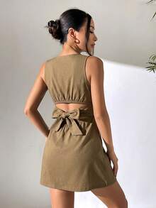 SHEIN EZwear 驼色无袖露背编织连衣裙（女款） - 駝色 - 查看 2