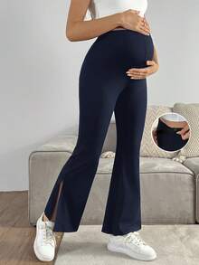 GentleRue Maternity 孕婦休閒素色高腰長褲 - 寶藍色 - 查看 3