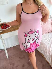 Slumberry CURVE Áo ngủ hai dây cỡ lớn in hình mèo hoạt hình dễ thương. - Nhiều màu - Xem 4