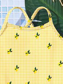 Sunshine Lemon Yellow, Mini Lemon Plaid Pattern, Baby Girls Casual Minimalist Spaghetti Strap Fitted One-Piece Swimsuit, Suitable For Summer - Multicolor - View 4