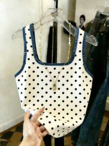 Resyla Cotton Casual 2000s Fitted Versatile Fruit Print Women Tank Top Date Black And White Polka Dot Summer - Multicolor - View 2