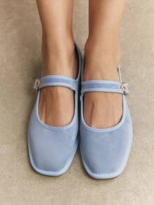 Rosivie Sepatu Loafer Datar Kasual Wanita dengan Desain Gesper, Serbaguna untuk Pemakaian Sehari-hari - Biru muda. - View 8