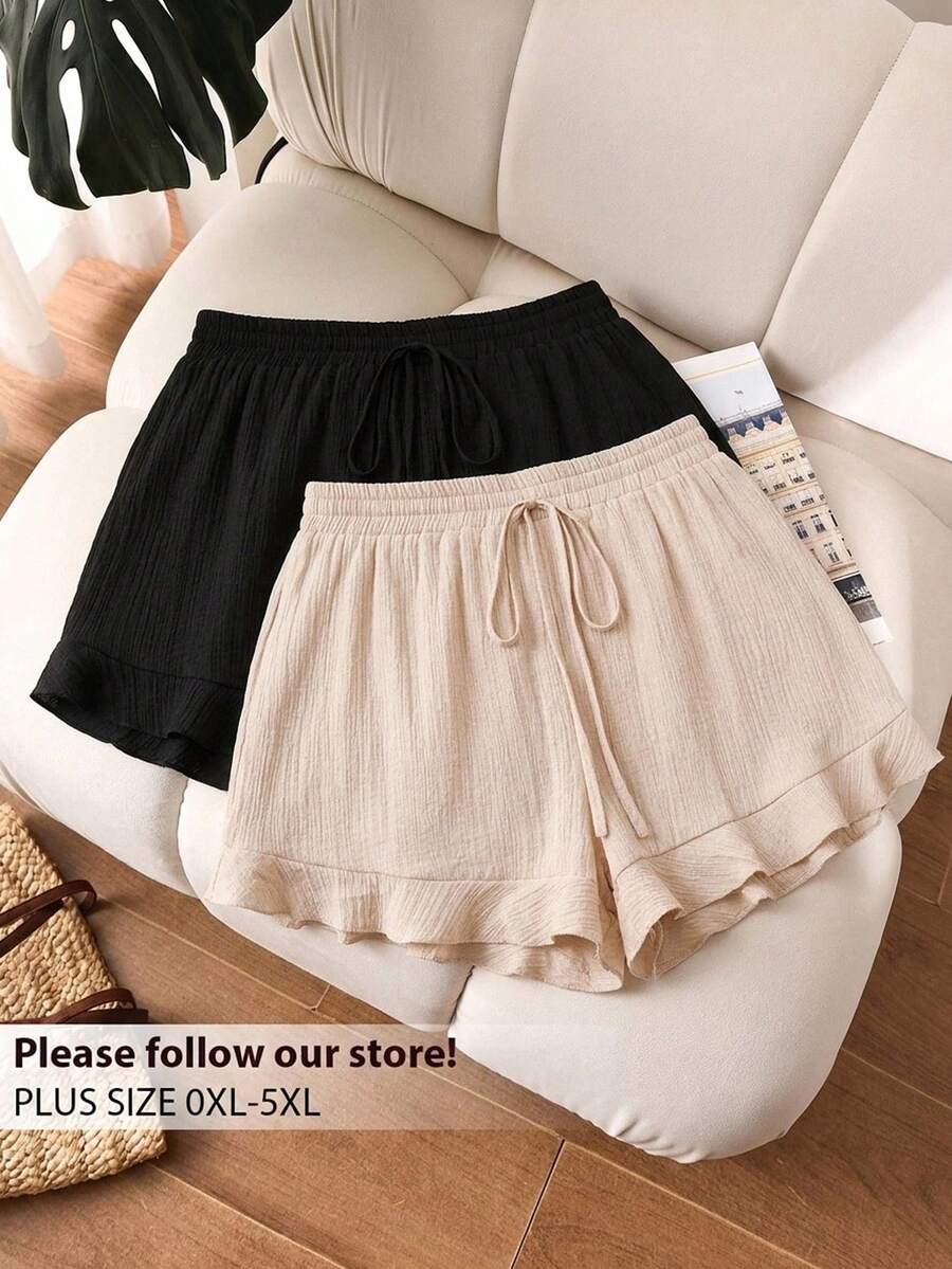 CosyJoli 2 piezas/Set Pantalones cortos plisados de unicolor talla grande, adecuados para el verano