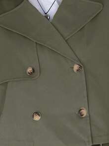SHEIN EZwear 女款休閒軍綠色缺口領雙排扣夾克外套 - 軍綠色 - 查看 6