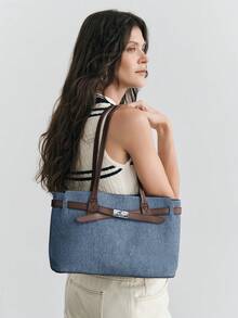 SHECARRY Bolso de mano para mujer, correa exquisita, bolso de hombro de gran capacidad para ir al trabajo. - Azul Marino - Ver 1