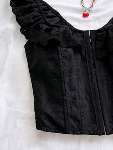 Soleia Blusa de uso diario versátil y casual con volantes de unicolor para mujer - Negro - Ver 4