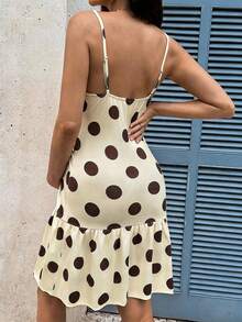 SHEIN Maternity Polka Dot Print Ruffle Hem Camisole Dress - Apricot - View 5