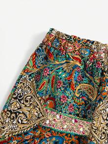 SHEIN Cô Gái Trẻ In hoa Paisley Cao eo Quần Chạy bộ - Nhiều màu - Xem 3