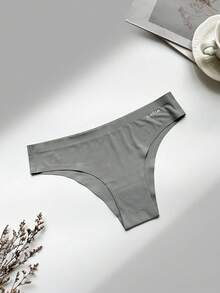 SHEIN 粘合无缝纯色舒适透气女士内裤 - 淺灰色 - 查看 1