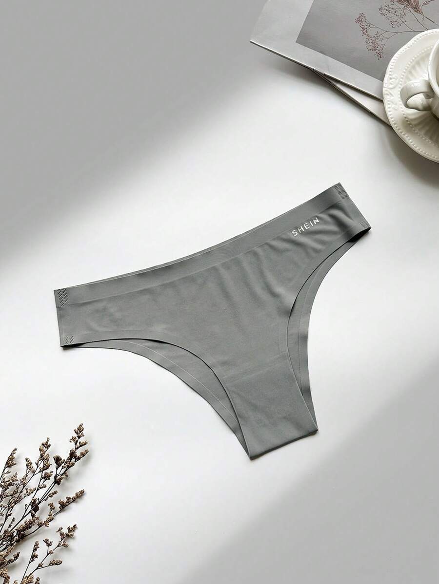 SHEIN 粘合无缝纯色舒适透气女士内裤 - 淺灰色 - 查看 1