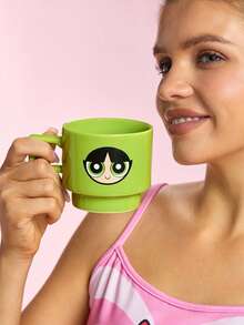 THE POWERPUFF GIRLS X SHEIN 1 chiếc cốc in hình hoạt hình xếp chồng được, dung tích 12.68oz/375ml, chịu được nhiệt và lạnh, có thể sử dụng trong lò vi sóng và máy rửa chén, thích hợp đựng nước, sữa, nước ép, cà phê, Blossom, Bubbles, Buttercup, Mojo. - màu xanh lá - Xem 6