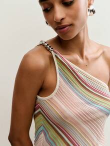 Nöista Asymmetric One-Shoulder Knit Top With Diagonal Multicolor Stripe Pattern. Summer, Spring, Festival - Multicolor - View 5