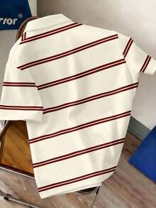 Manfinity Joysei Men's Casual Striped Polo Shirt With Button Collar, Suitable For Summer Outings, School, And Daily Wear - Apricot - View 2