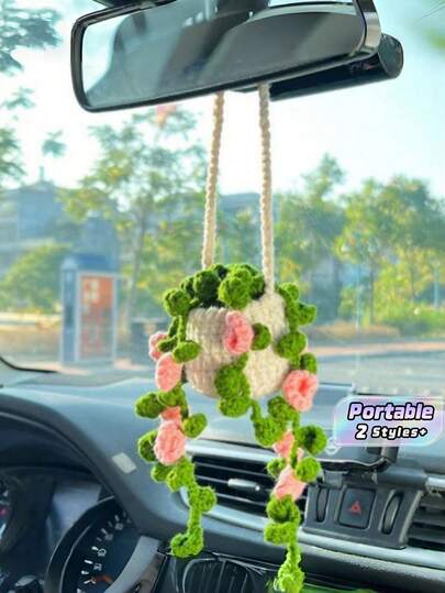 Handmade Crochet Car Ornaments - Cute Knitted Rearview Mirror Decoration, Creative Fabric Interior Accessories.
