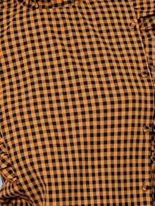 Nöista Blusa a cuadros rosa con mangas de volantes. Presenta mangas de volantes con volantes, un cuello alto y un estampado a cuadros, creando un estilo dulce y retro. Tiene un fuerte sentido del estilo y es perfecto para el uso en primavera y verano. Es un artículo versátil y práctico para vacaciones y ocasiones casuales. - Naranja - Ver 3