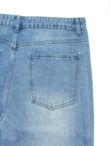 Manfinity EMRG Herrjeans med raka, vida ben och slitna detaljer i tvättad strass för gatumode - Ljustvätt - Visa 5