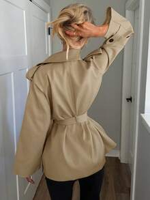Sydney Algeri Women's Fashionable & Elegant Double-Breasted Belted Trench Coat French Style Clothes Women Trench Coat Trench Coat Women In Fall/Winter - Khaki - View 2