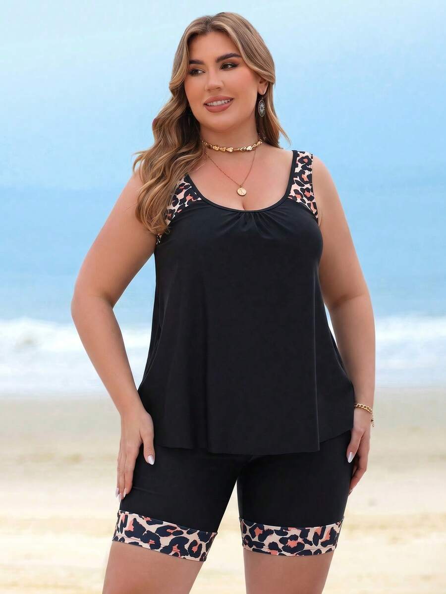 Swim Lushoire Plus Size Women Tankini Swimwear Set - Black - View 1