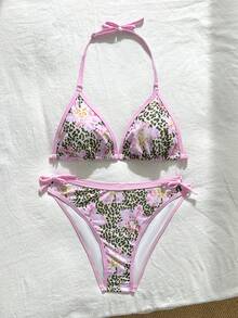 SHEIN 少女豹纹和花卉印花比基尼套装 - 彩色 - 查看 8